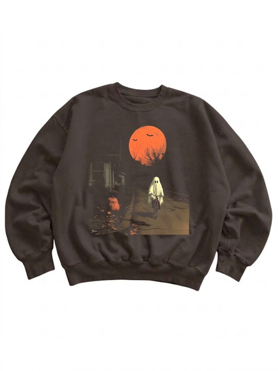 Gildan Tops - Gildan Halloween Ghost Graphic Crewneck Sweater - Brown